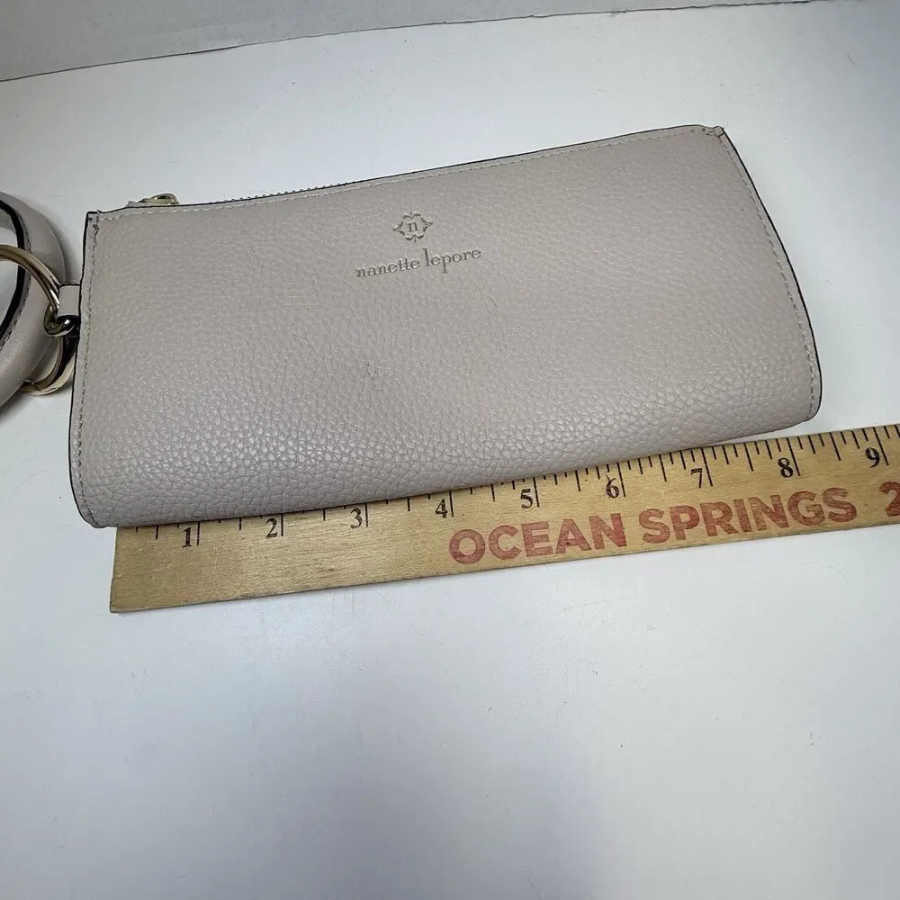 Nanette Lepore Cream Pebbled Vegan Leather Wristlet Wallet New